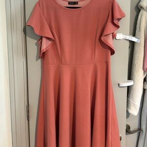 SHEIN Pink Ruffled Midi Dress with Flutter Sleeves